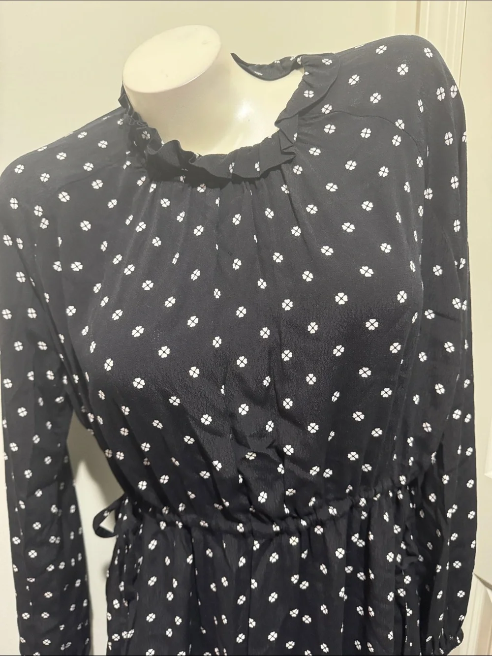 kate spade Black and White Floral-Print Ruffle-Neck Midi Dress